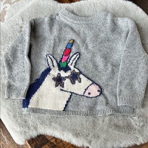 Mini Boden Gray Sweater with Colorful Unicorn Design